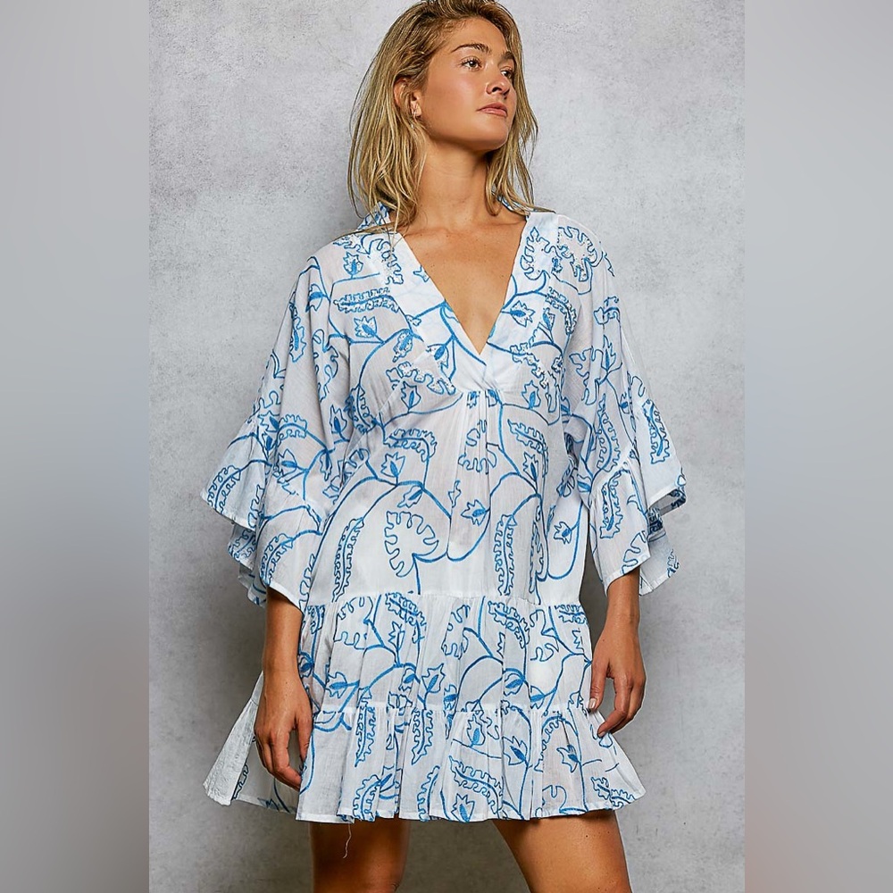 POL Tiered Ruffled Printed 3/4 Sleeve Mini Dress
